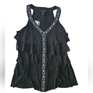 NWT WHITE HOUSE BLACK MARKET Black Jeweled  Tiered Halter Top | SZ S